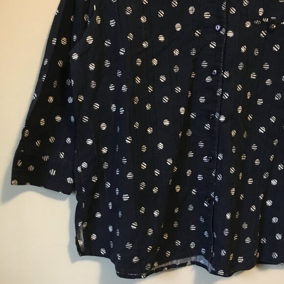 Alia 100% Cotton Navy Blue and White Broken Polka Dot Button Down Shirt - Picture 7 of 15